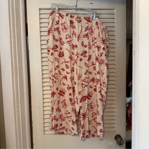 Wild Fable Beach Themed Linen Blend Pants Cream Red Soft Pants Tie Waist